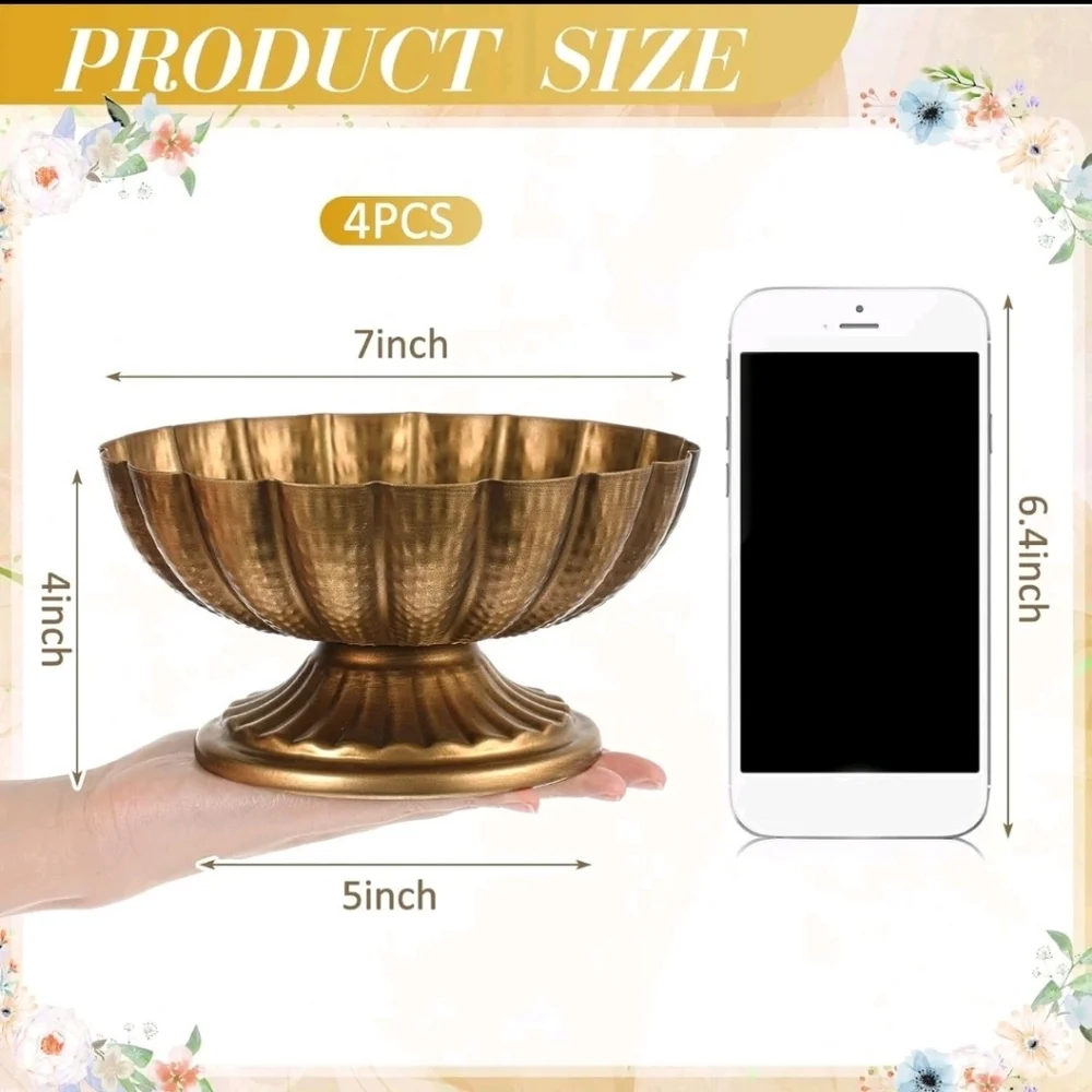 Brass Pedestal Bowl Planter - Set of 4